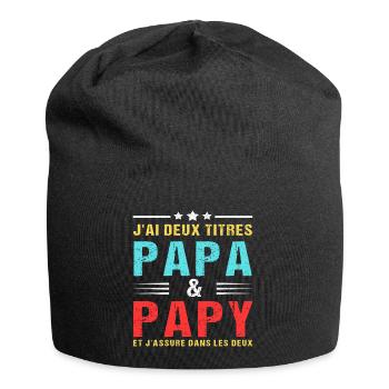 J'ai deux titres papa et papy cadeau fête des père - Bonnet en jersey - noir - Devant