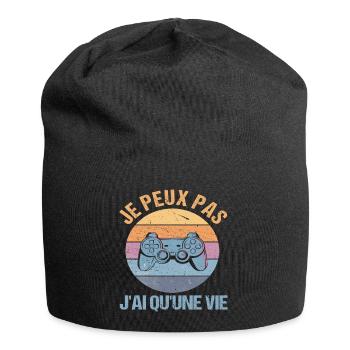 Je peux pas j' ai qu' une vie humour gaming gamer - Bonnet en jersey - noir - Devant