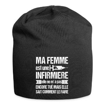 Ma femme est infirmière humour marié infirmiere - Bonnet en jersey - noir - Devant