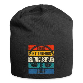 Je t' entends pas je joue humour gaming gamer - Bonnet en jersey - noir - Devant