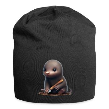 Cute mole with shovel - Jersey Beanie - black - Front