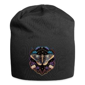Motte, Nachtfalter, Blumen, Mond, Gothic, Wicca - Jersey-Beanie - Schwarz - Vorne