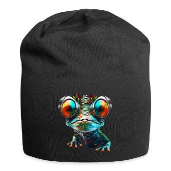 Gecko, Robot, Cyborg, Glasses, Lizard, Animal, Humor - Jersey Beanie - black - Front