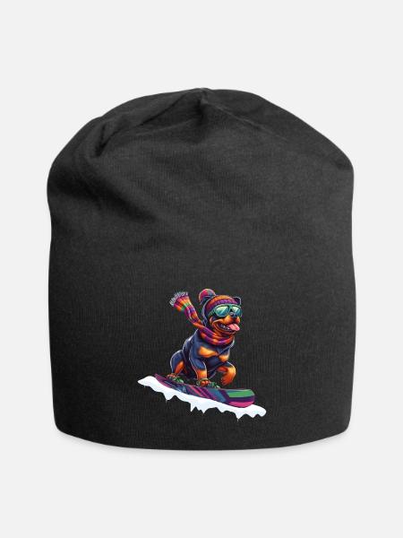 Rottweiler auf Snowbord - Jersey-Beanie - Schwarz