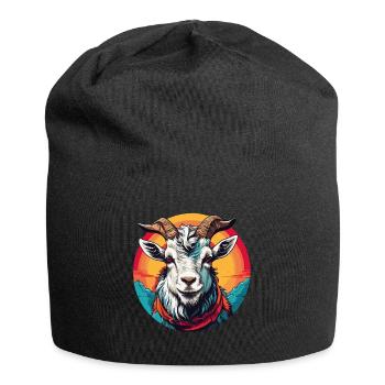 Ziegenportrait auf buntem Farbkreis - Jersey-Beanie - Schwarz - Vorne
