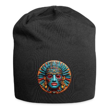 Inca Mask, Aztec Mask, Colorful Mystic Mask - Jersey Beanie - black - Front