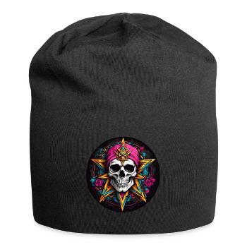 Motif décoratif de crâne coloré dans le style gothique - Bonnet en jersey - noir - Devant