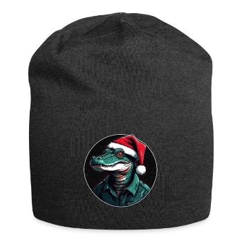 Lustiger Alligator mit Nikolausmütze im Kreis - Jersey-Beanie - Anthrazit - Vorne