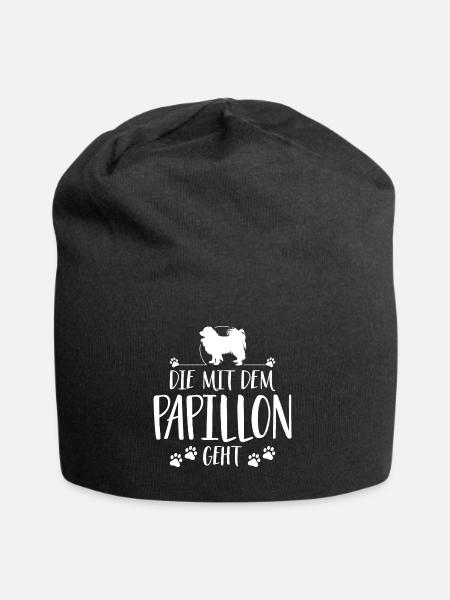 DIE MIT PAPILLON GEHT Hundespruch Hund Wilsigns - Jersey-Beanie - Schwarz