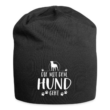 Die mit dem Hund geht Hundespruch Hunde - Jersey-Beanie - Schwarz - Vorne