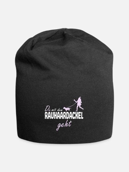 Rauhaardackel die mit dem geht Spruch - Jersey-Beanie - Schwarz
