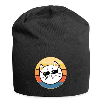 Drôle mignon Kawaii chat visage rétro coucher de soleil - Bonnet en jersey - noir - Devant