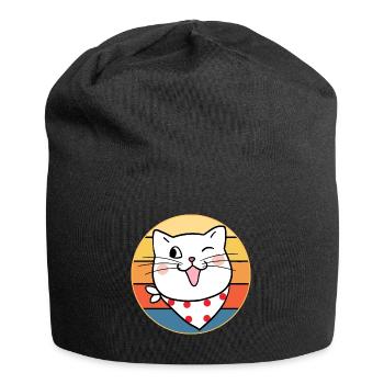 Drôle mignon Kawaii chat visage rétro coucher de soleil - Bonnet en jersey - noir - Devant