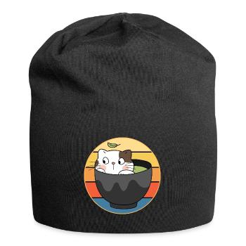 Drôle mignon Kawaii Cat Face Rétro Coucher de soleil - Bonnet en jersey - noir - Devant
