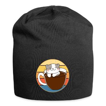 Drôle mignon Kawaii Cat Face Rétro Coucher de soleil - Bonnet en jersey - noir - Devant
