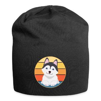 Funny Kawaii Cute Husky Dog Vintage Retro Sunset - Jersey Beanie - black - Front