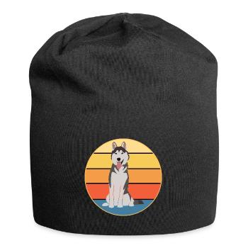 Funny Kawaii Cute Husky Dog Vintage Retro Sunset - Jersey Beanie - black - Front