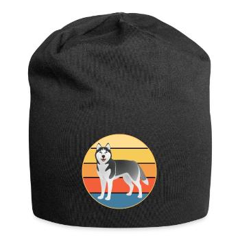 Drôle Kawaii Mignon Husky Dog Vintage Retro Sunset - Bonnet en jersey - noir - Devant