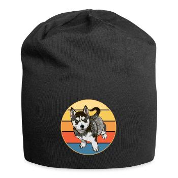 Funny Kawaii Cute Husky Dog Vintage Retro Sunset - Jersey Beanie - black - Front