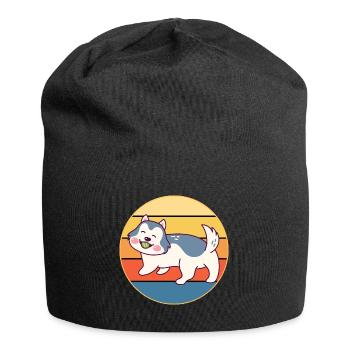 Funny Kawaii Cute Husky Dog Vintage Retro Sunset - Jersey Beanie - black - Front