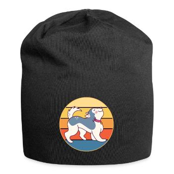 Funny Kawaii Cute Husky Dog Vintage Retro Sunset - Jersey Beanie - black - Front