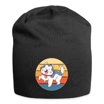 Drôle Kawaii Mignon Husky Dog Vintage Retro Sunset - Bonnet en jersey - noir - Devant
