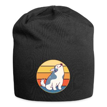 Drôle Kawaii Mignon Husky Dog Vintage Retro Sunset - Bonnet en jersey - noir - Devant