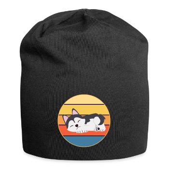 Drôle Kawaii Mignon Husky Dog Vintage Retro Sunset - Bonnet en jersey - noir - Devant