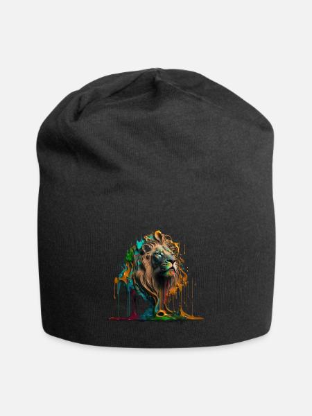 Regenbogen Löwe | Rainbow Lion | AI generated Art - Jersey-Beanie - Schwarz