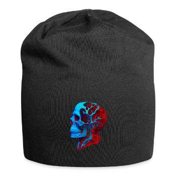 Dessin anatomique tête rouge bleu - Bonnet en jersey - noir - Devant