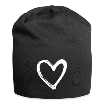 Weißes Herz - Jersey-Beanie - Schwarz - Vorne