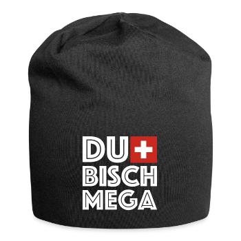Du bisch Mega | Schweiz, Fondue, Berge, Ski fahren - Jersey-Beanie - Schwarz - Vorne