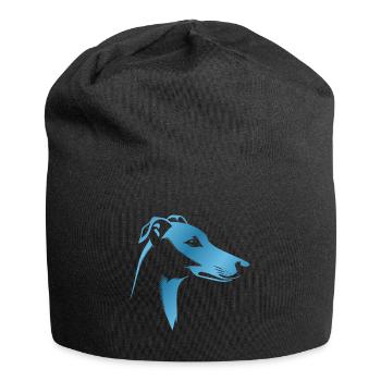 Windhund Greyhound, Hundekopf, Zeichnung blau - Jersey-Beanie - Schwarz - Vorne