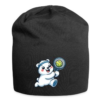Eisbär Tennisspieler - Lustiger Comic-Spaß auf dem - Jersey-Beanie - Schwarz - Vorne