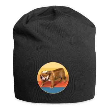 Bulldogge Hunderasse Vintage Retro Sonnenuntergang - Jersey-Beanie - Schwarz - Vorne
