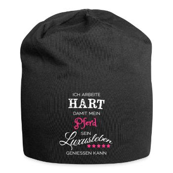 Ich arbeite hart - Pferd - Jersey-Beanie - Schwarz - Vorne