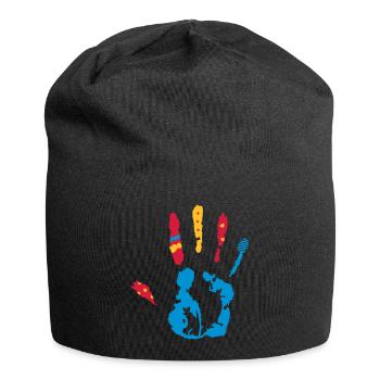 bunter Handabdruck mit verschiedene Formen - Jersey-Beanie - Schwarz - Vorne