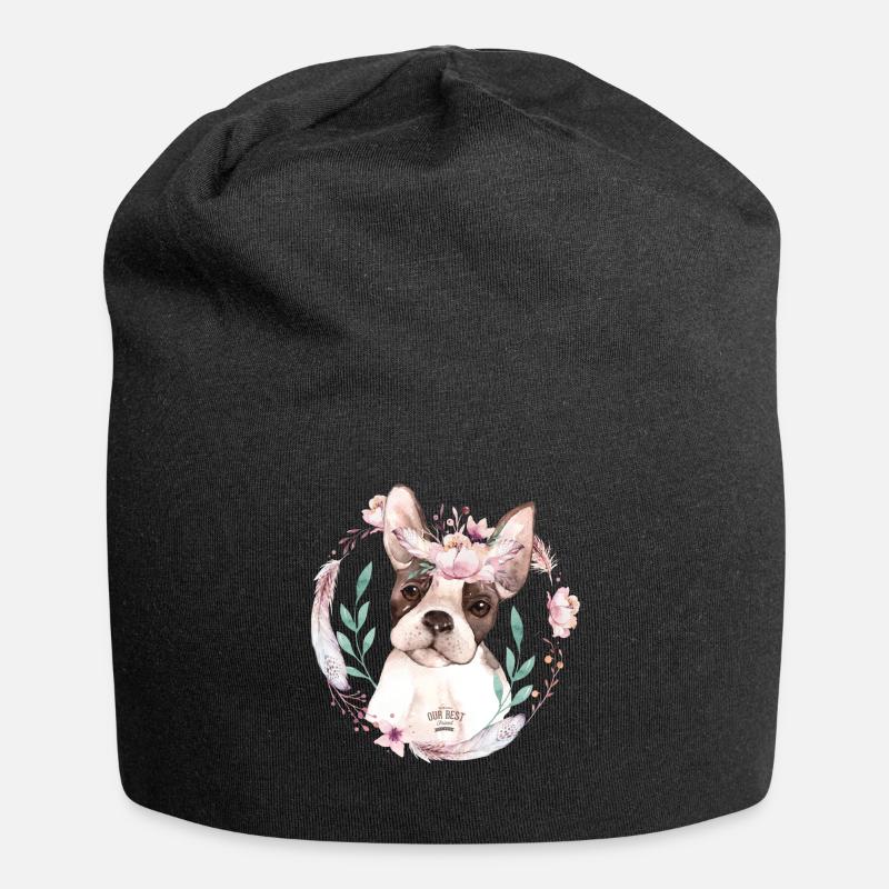 Fleurs de bouledogue français - Bonnet en jersey - noir