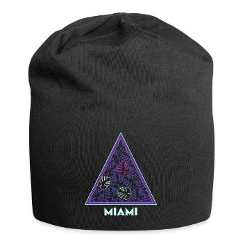 Palmenblätter Neon Dreieck Miami Geschenkidee - Jersey-Beanie - Schwarz - Vorne