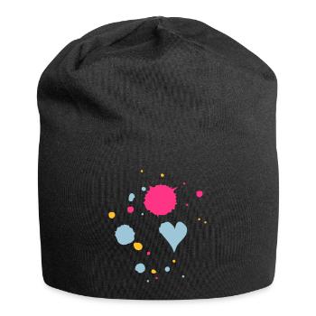 Farbkleckse,Tropfen und Herz - Jersey-Beanie - Schwarz - Vorne