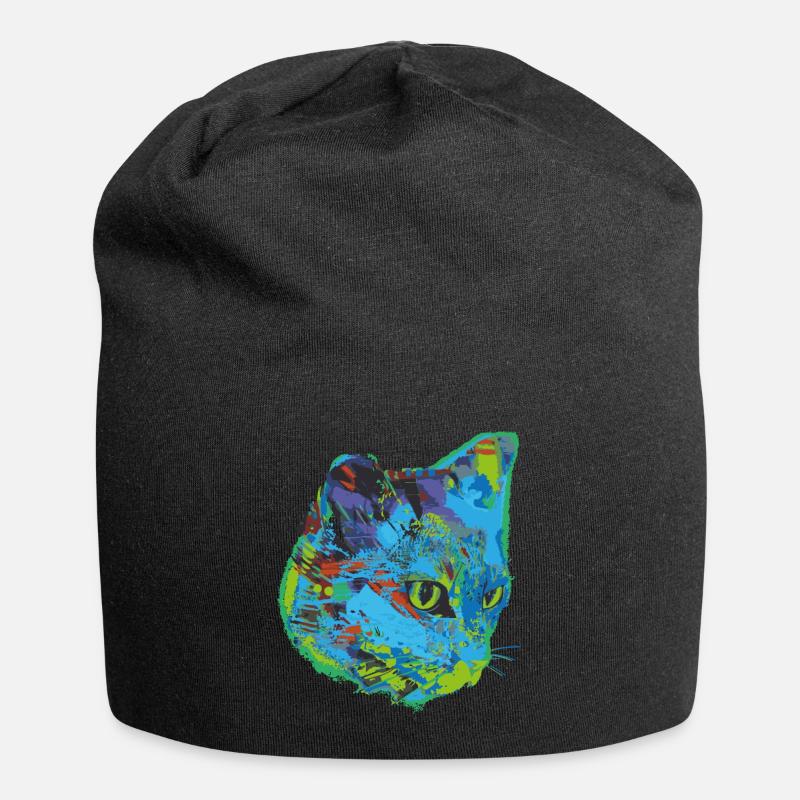 katze, katzenkopf, illustration, graffiti, cat, - Jersey-Beanie - Schwarz