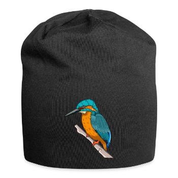 Kingfisher on a branch colorful gift bird - Jersey Beanie - black - Front