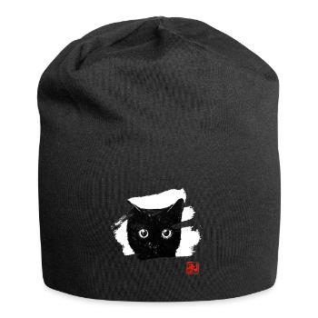 cat face in white - Jersey-Beanie - Schwarz - Vorne