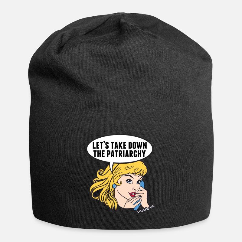 Funny Retro Feminist Lets Take Down the Patriarchy - Jersey Beanie - black