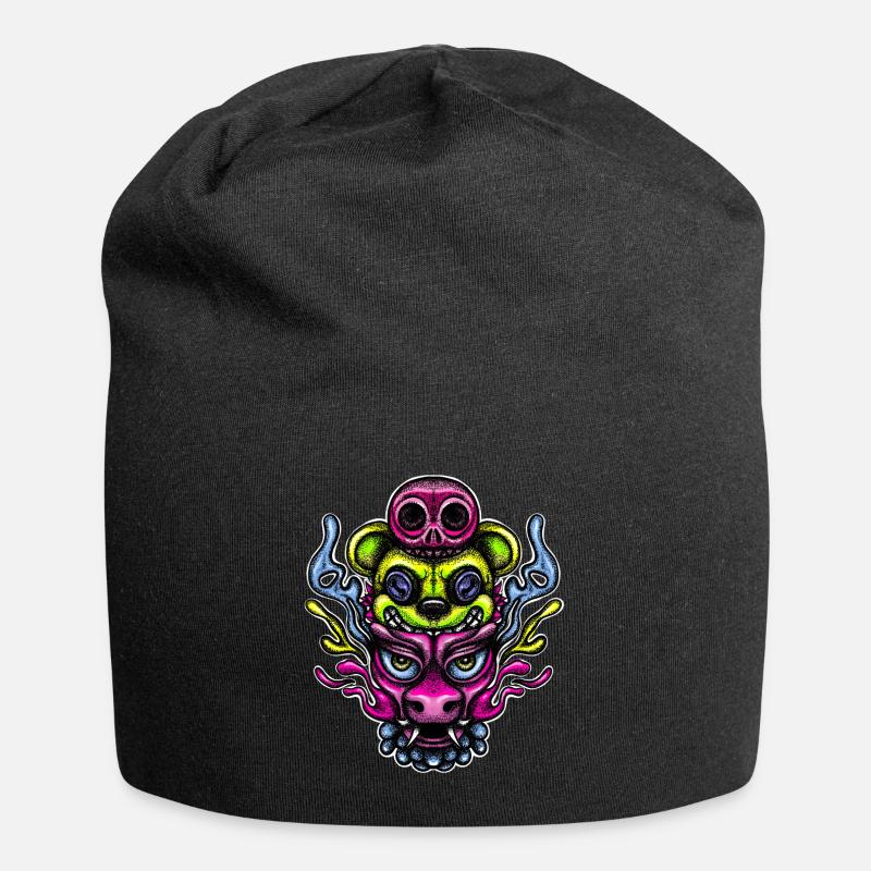 Couleur dragon, ours et skully - Bonnet en jersey - noir