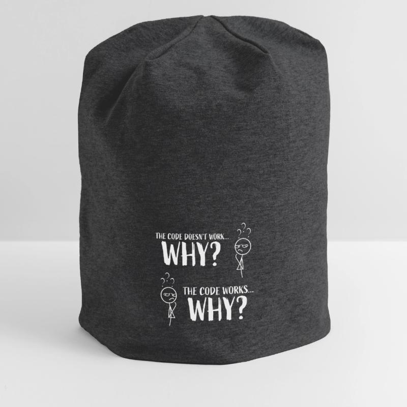 Funny Coding Programmer Gift "The code works..Why" Jersey Beanie