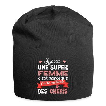 Femme chéri. Cadeau saint-valentin. Copine copain - Bonnet en jersey - noir - Devant