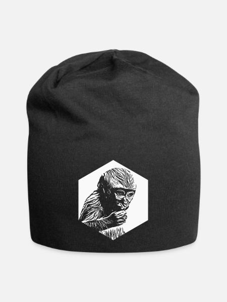 Äffchen nachdenklich Sechseck - Jersey-Beanie - Schwarz