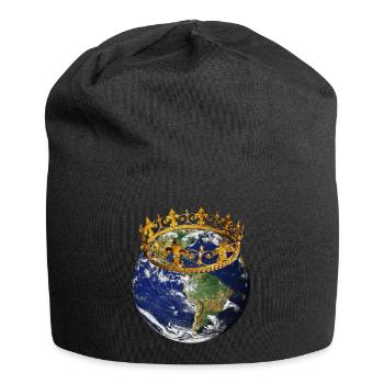 Krone auf der Erde - Jersey-Beanie - Schwarz - Vorne