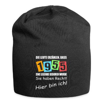 Legende geboren 1955. Lustiger Geburtstagsspruch - Jersey-Beanie - Schwarz - Vorne